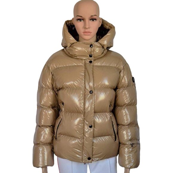 NEW $1100 Bogner Evelia Down Puffer Jacket! 8 10 12 14 Tan Luxury Lacquered Look - Picture 3 of 6